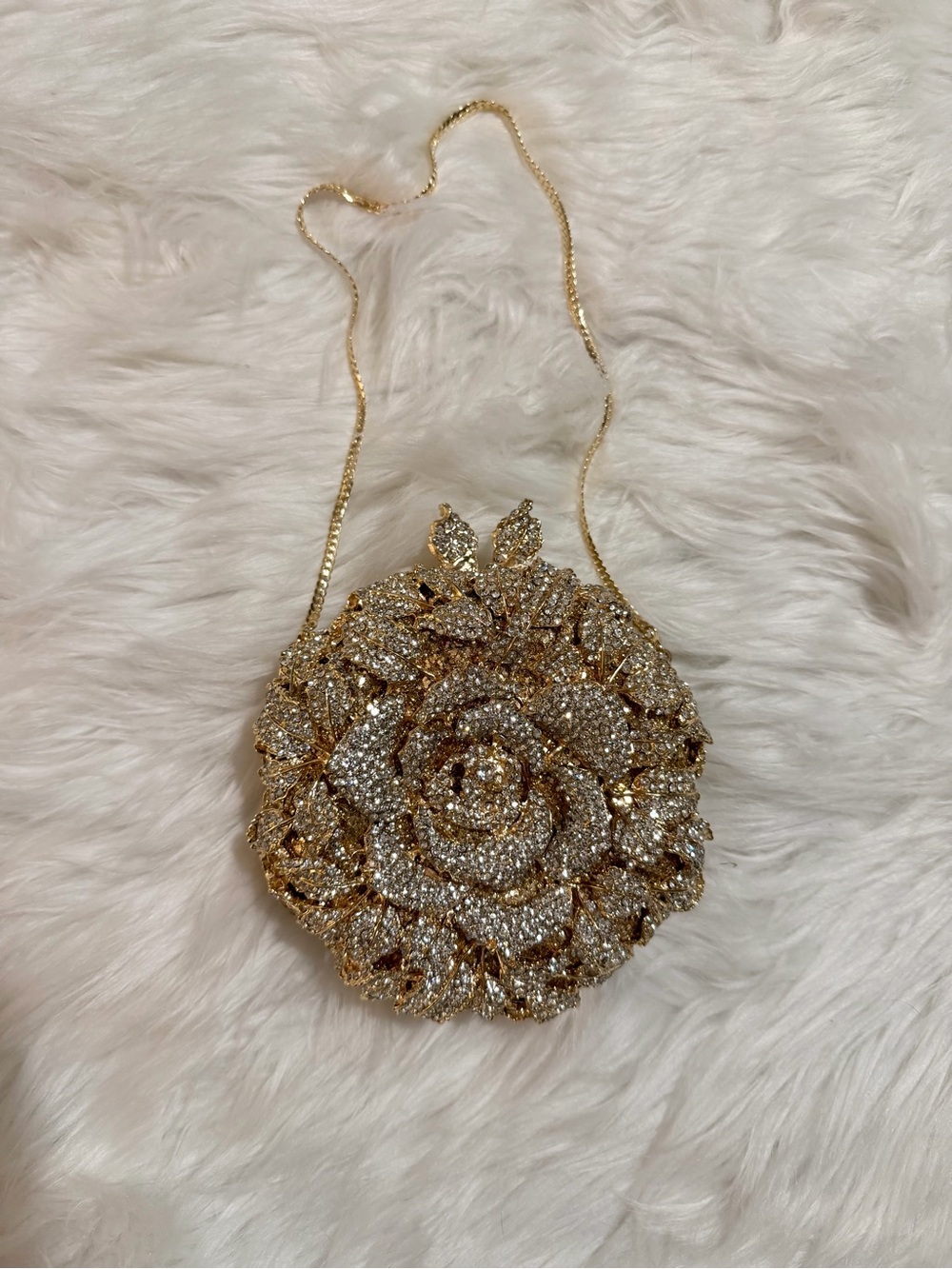 Gold Rhinestone Floral Evening Clutch Crossbody Bag - Picture 5 of 12